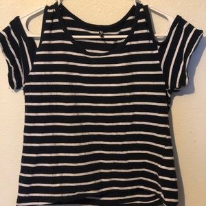 Dark blue and white striped crop top